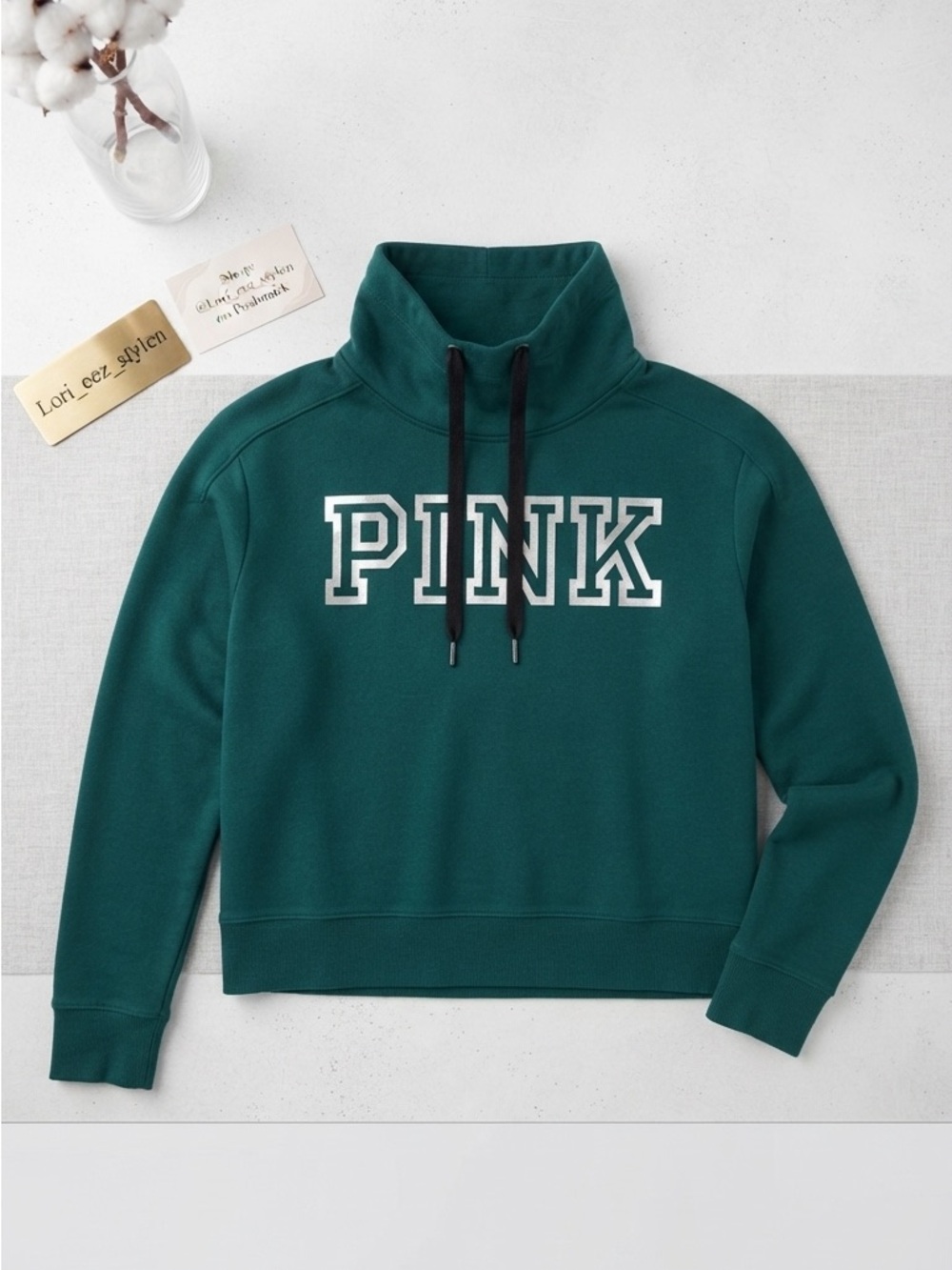 PINK Victoria's Secret Teal High-Neck Pullover Sweatshirt